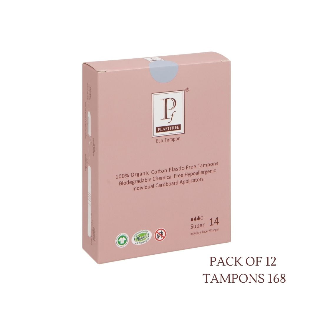 PLASTFREE 100% Organic Cardboard Applicator SUPER Tampons MULTIBUY SAVE £10 (Pack of 12 -168pcs)