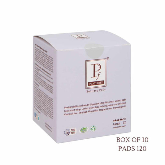 PLASTFREE 100%Organic Cotton Sanitary Pads- LARGE ( Pack of 10 -120 Pads) MULTIPACK OFFER Save  £5