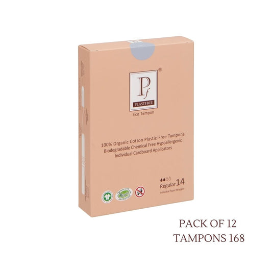 PLASTFREE 100% Organic Cardboard Applicator Tampons- Regular MULTIBUY SAVE £10 (Pack of 12 -168pcs)